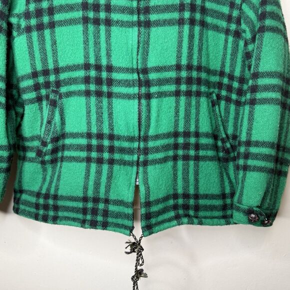 Vintage LL Bean Wool Plaid Jacket Sherpa Lined Green Zip Coat USA Made Large - Picture 4 of 10